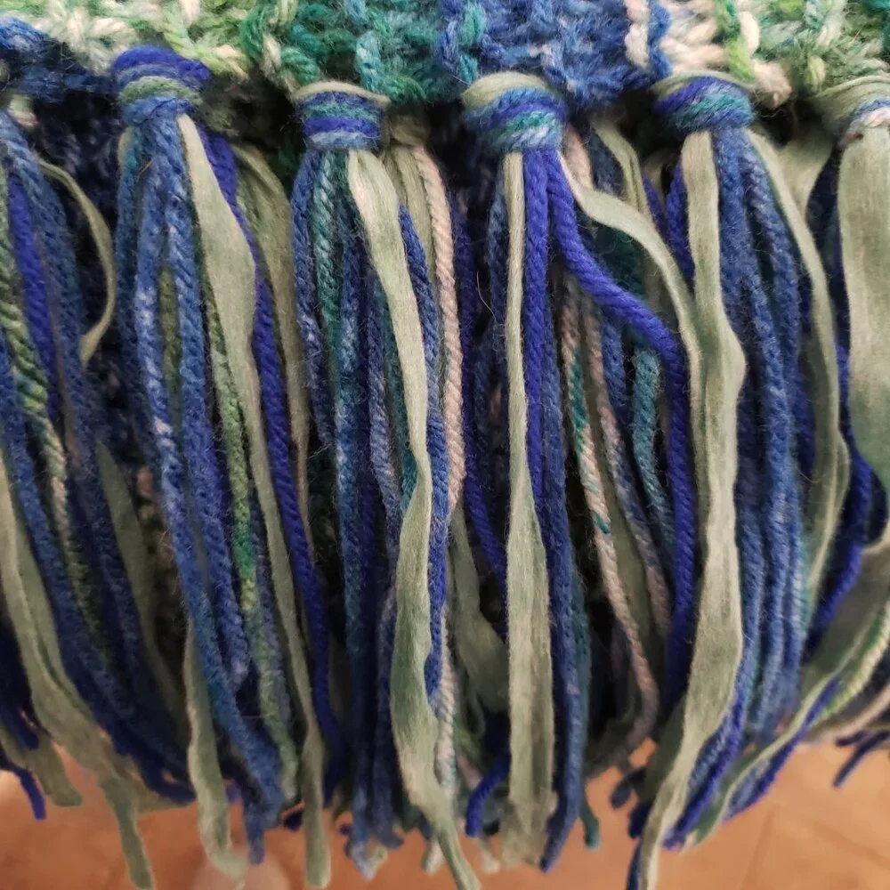 NEW Blue Green Ombre‎ Hand Knitted Shawl Wrap Scarf Boho Coastal Indie Artsy Mod